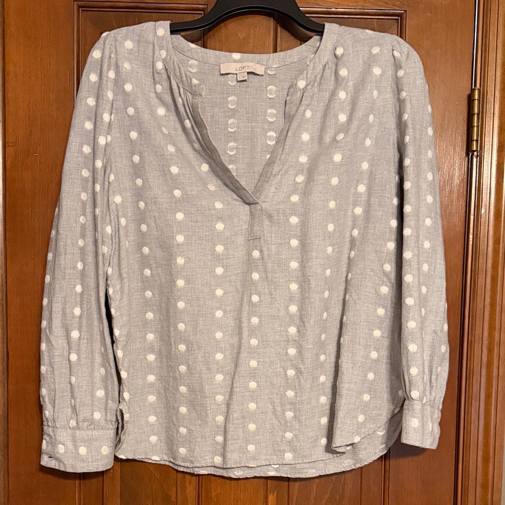 LOFT Light Blue Polka Dot V-Neck Blouse